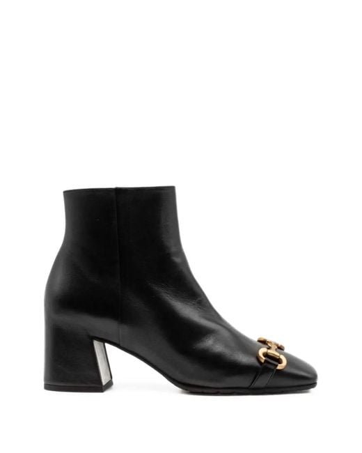 Mara Bini Black Horsebit-Detail Leather Ankle Boots
