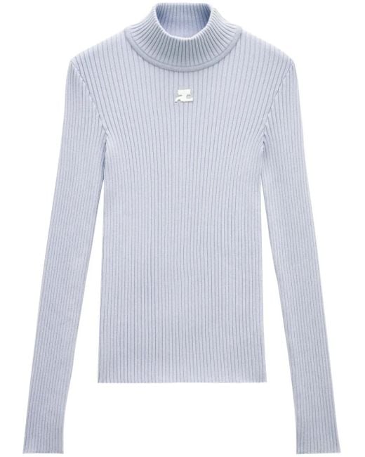 Courreges Blue Courregés Women Rib Knit High Neck Sweater Dark Lilac