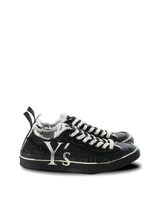 Y's Yohji Yamamoto Black Logo-Print Frayed Sneakers