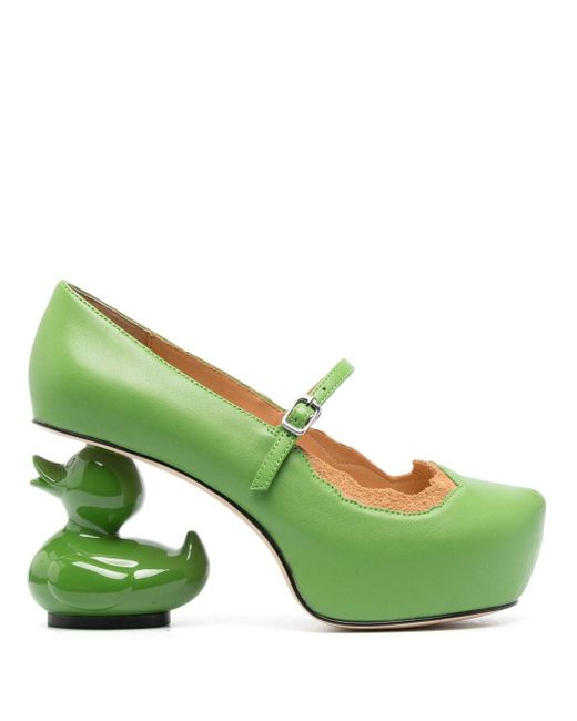 Maison Mihara Yasuhiro Green Duck-heel Leather Pumps