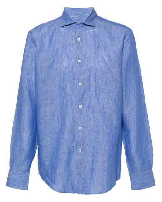 Canali Leinenhemd mit Slub-Struktur in Blue für Herren