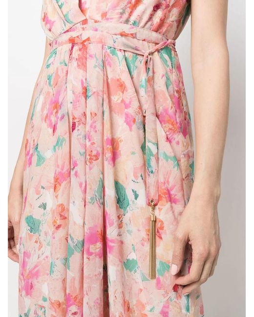 Patrizia Pepe Pink Floral Print V-Neck Maxi Dress