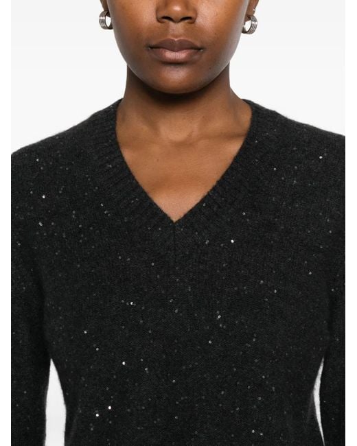 Fabiana Filippi Black Sequin-Embellished V-Neck Sweater