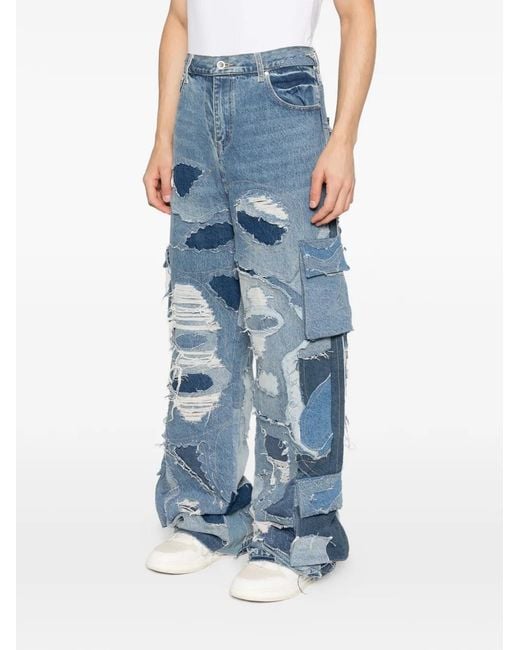 Who Decides War Blue Ripped Patchwork Cargo Jeans for men