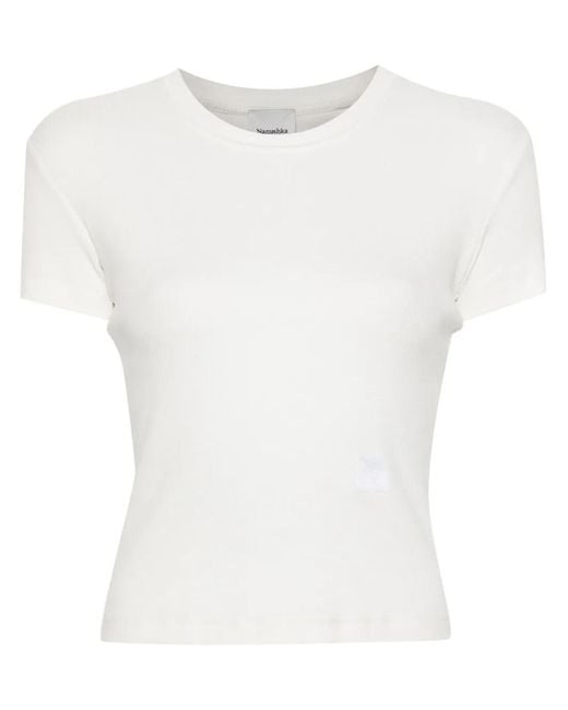 Nanushka White Logo-Embroidered Ribbed T-Shirt