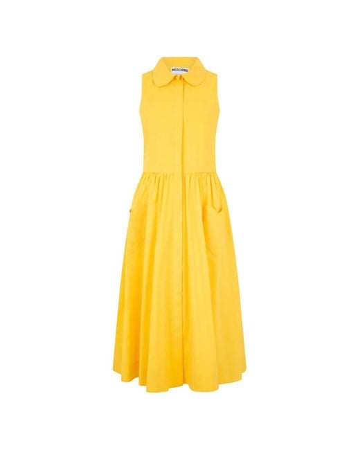 Moschino Yellow Sleeveless Peter Pan-Collar Midi Dress