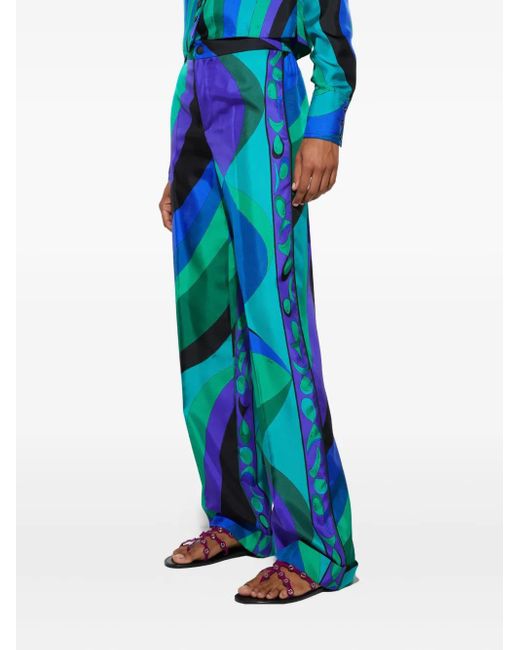 Emilio Pucci Blue Pesci-Patterned Wide-Leg Trousers