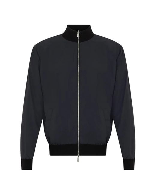 Fedeli Blue Zip-Up High-Neck Jacket for men