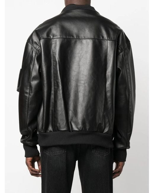 M I S B H V Black X Ufo361 Leather Bomber Jacket for men