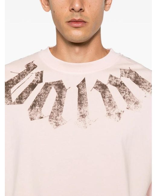 Palm Angels Pink Big Neck Logo Printed T-Shirt for men