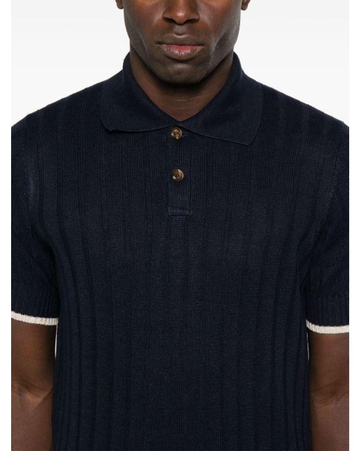 Brunello Cucinelli Blue Knitted Polo Shirt for men