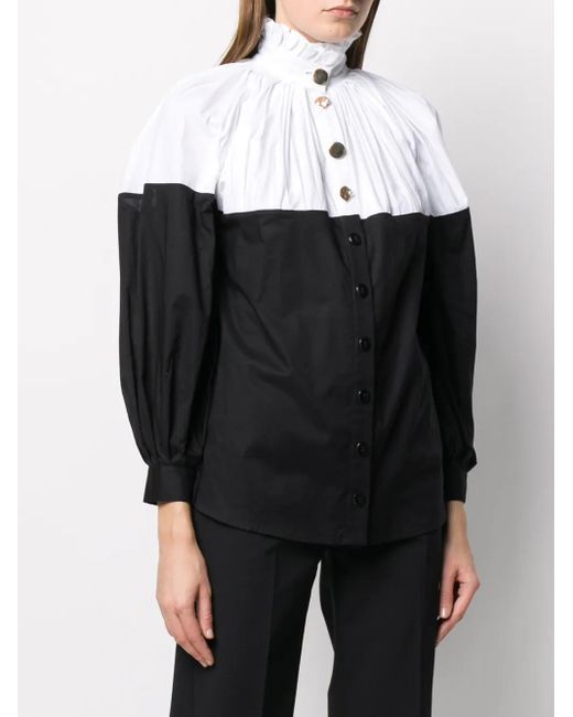 SEEN USERS Black Ruffled-Neck Two-Tone Shirt