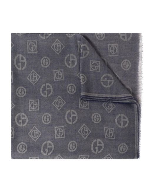 Giorgio Armani Gray Monogram-Jacquard Scarf for men
