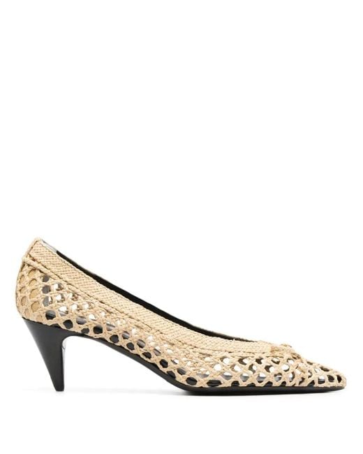 Saint Laurent Natural Beige Raffia/leather Raffia Pointed Pumps
