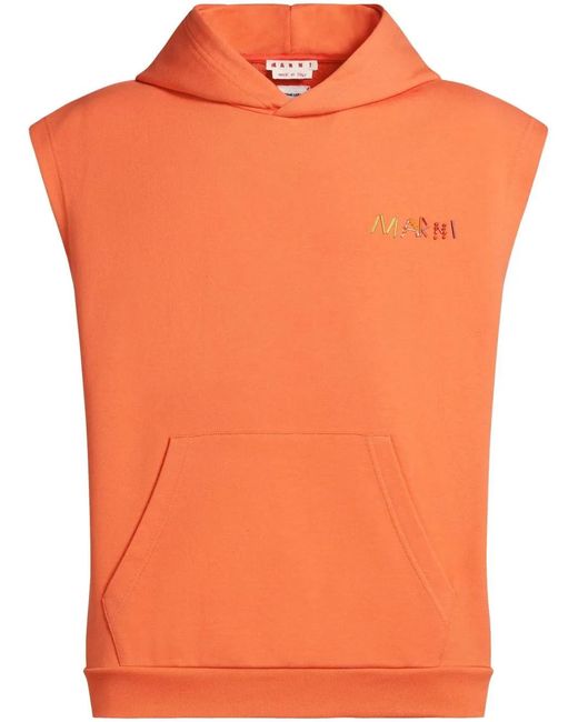 Marni Orange Painterly-Logo Sleeveless Sweatshirt for men