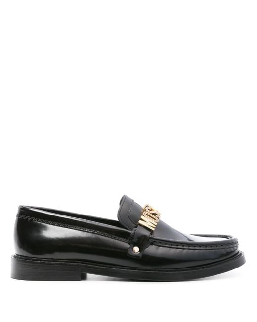 Moschino Black Logo-lettering Leather Loafers
