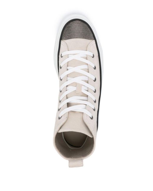 Brunello Cucinelli Natural Monili-embellished High-top Sneakers