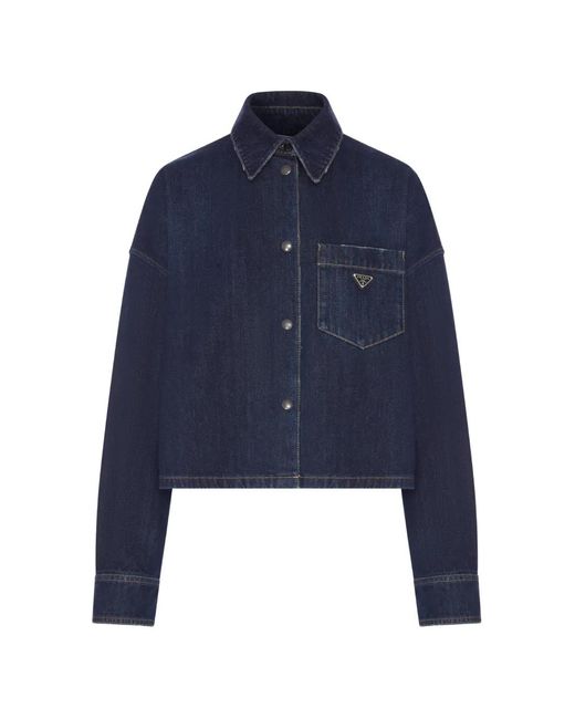Prada Blue Logo-Plaque Denim Jacket