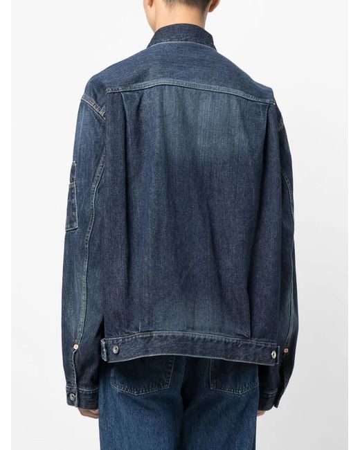 Sacai Blue Straight-Point Collar Cotton Jacket for men