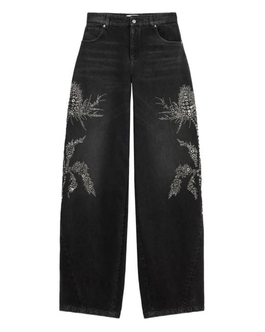 Blumarine Black Embellished Wide-Leg Trousers