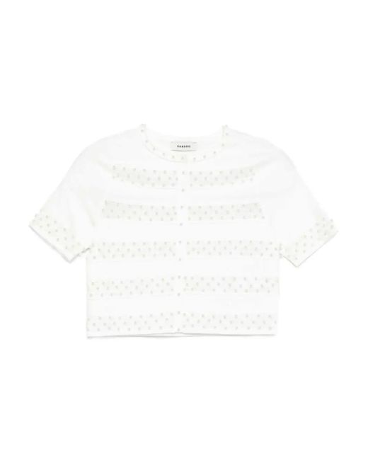 Sandro White Embellished Striped Cardigan
