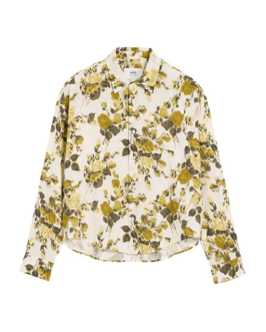 AMI Metallic Flower-Print Boxy Shirt