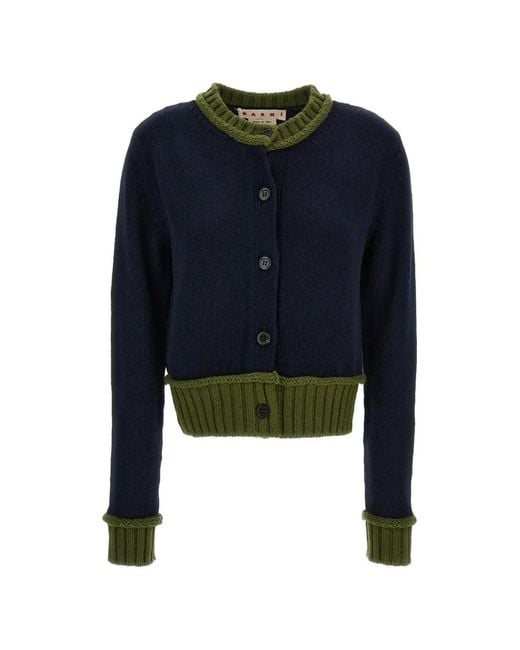Marni Blue Ribbed-Trim Cardigan