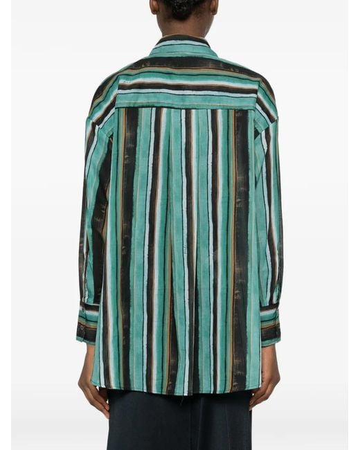 Pinko Green Striped Chest-Pocket Shirt
