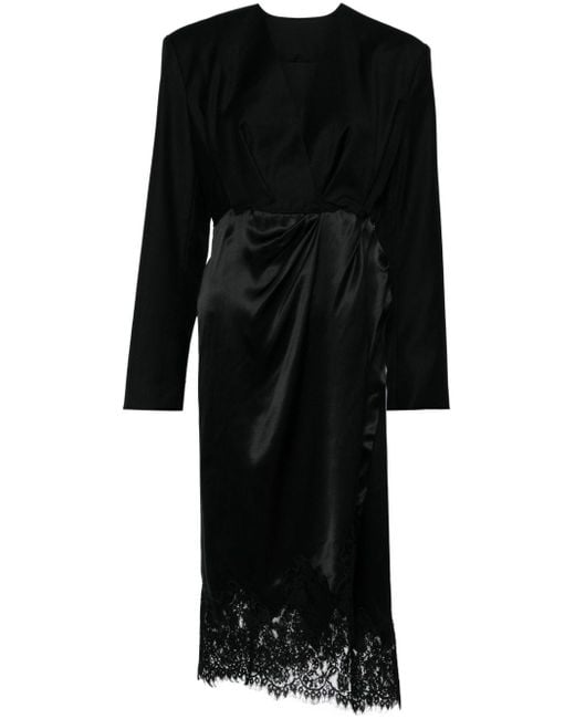 JNBY Black Asymmetric Lace-trim Midi Dress