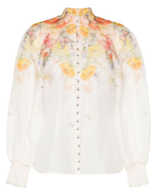Zimmermann White Tranquillity Floral-print Blouse