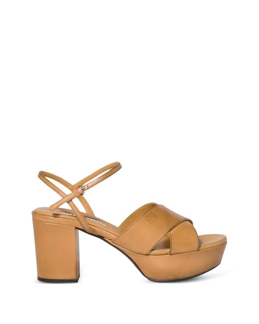 Miu Miu Natural Leather Platform Sandals