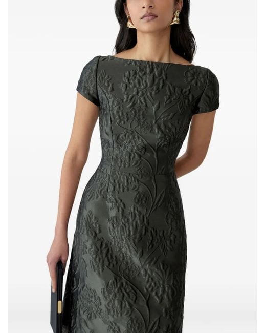 Carolina Herrera Black Floral Cloqué Midi Dress
