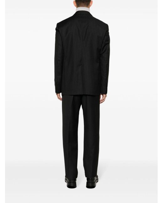 Tagliatore Black Pinstriped Double-breasted Wool Suit for men