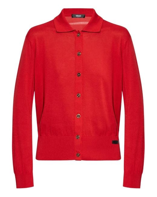 Versace Red Buttoned Collar Cardigan