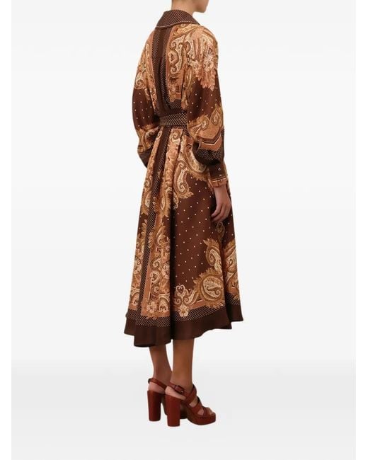 Zimmermann Brown Paisley-Print Silk Shirt Dress