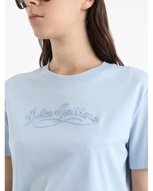Dolce & Gabbana Blue Logo-Embroidered T-Shirt