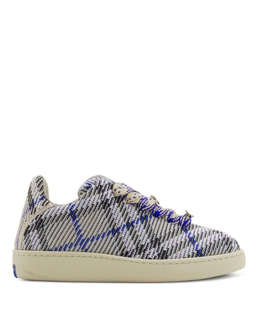 Burberry Blue Gestrickte Box Sneakers mit Check