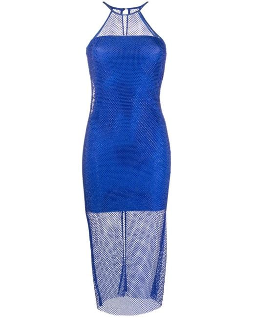 Patrizia Pepe ラインストーントリム メッシュドレス Blue