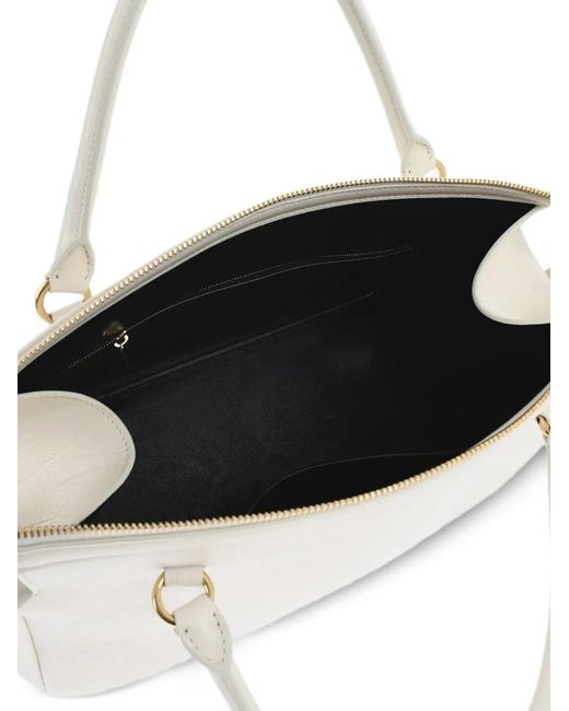 Jil Sander White Crocodile-Pattern Leather Tote Bag
