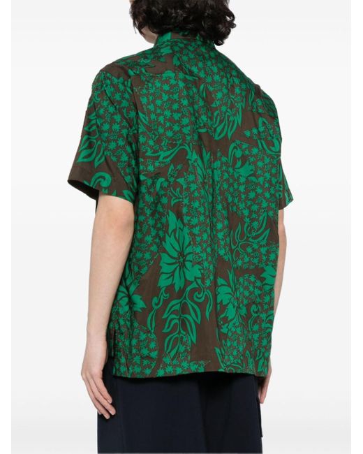 Sacai Green Floral-print Cotton Shirt for men