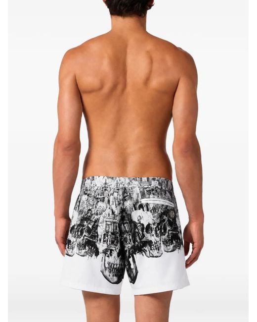 Philipp Plein Black Swimming Shorts Skull Hotel for men