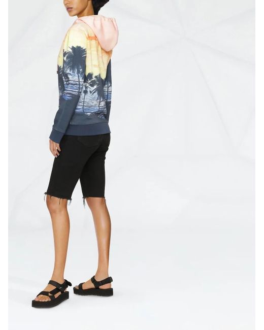 Rabanne Blue Sunset-Print Logo Hoodie
