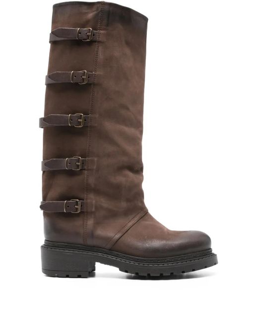 METISSE Brown Buckle-Details Boots