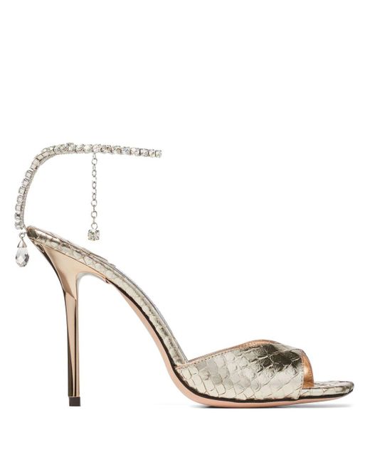 Jimmy Choo Metallic Saeda 100Mm Crystal-Embellished Sandals