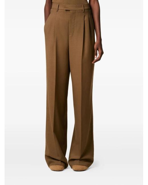 AMI Natural Pleated Wide-Leg Trousers