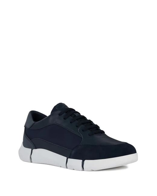 Geox Blue U Adacter A Leather Suede Panel Trainers for men