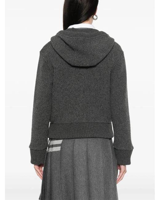 Thom Browne Black Zip-Up Wool Hoodie