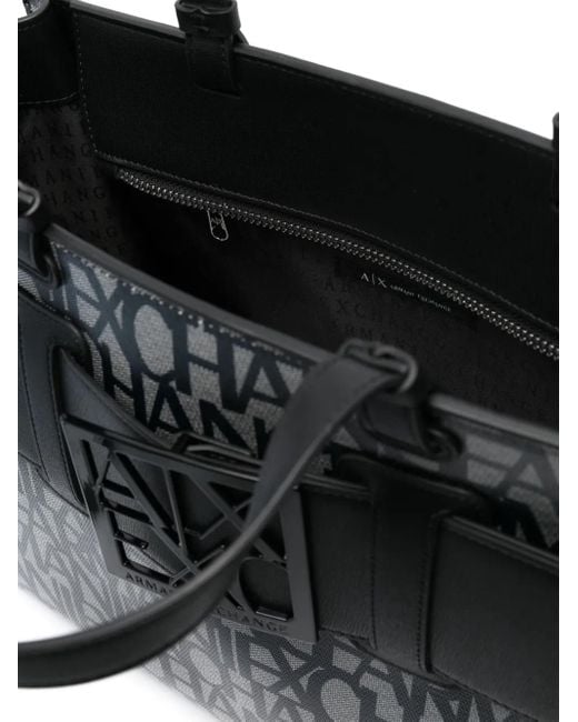 ARMANI EXCHANGE Black Logo-Print Zip-Fastening Tote Bag