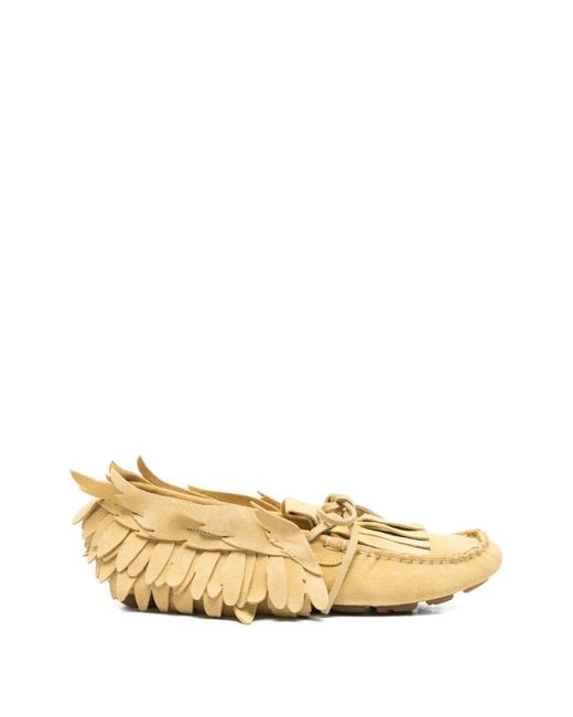 Alberta Ferretti Natural Derbies À Détails De Plumes