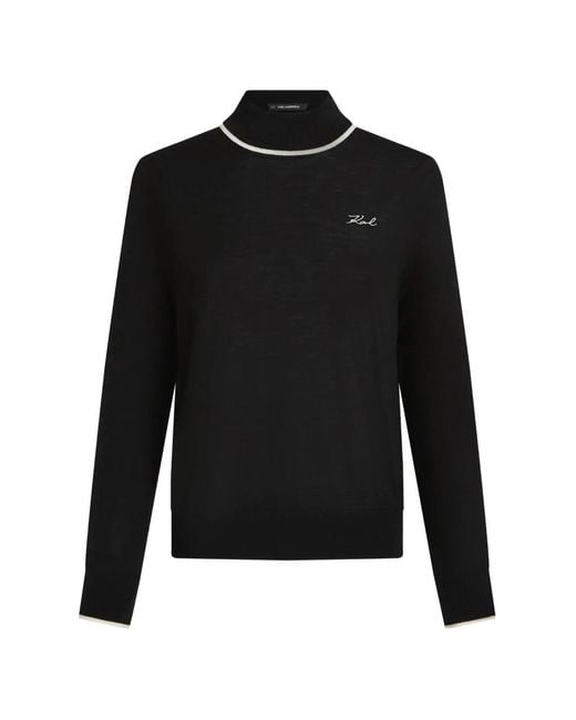 Karl Lagerfeld Black Logo-Embroidered Turtleneck Sweater